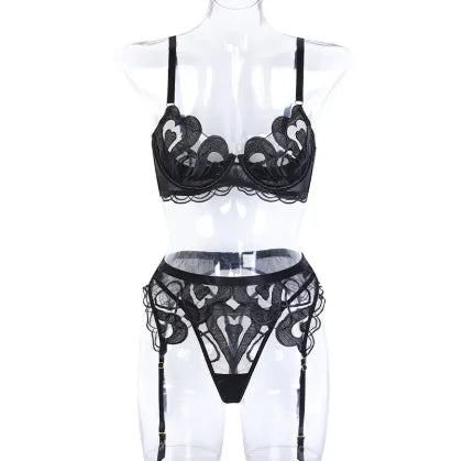 Elegant Mesh Embroidery Lingerie Set