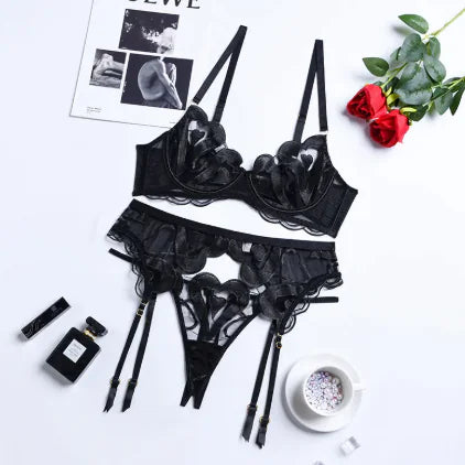 Elegant Mesh Embroidery Lingerie Set